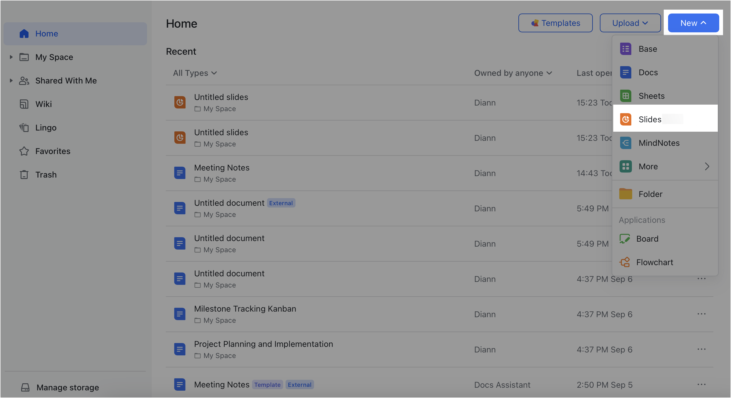 tạo file lark slides mới